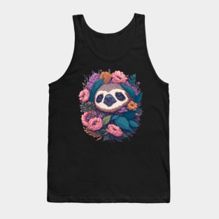 Cute Sloth head with flowers and foliage t-shirts and apparel, stickers, mugs, cases, pillow, Tank Top